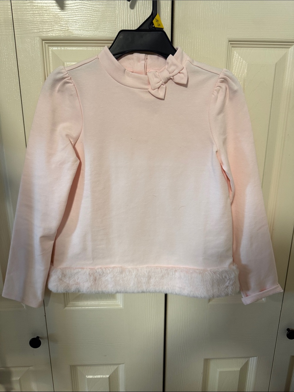 Soft Pink Girls' Long-Sleeve Top with Bow and Faux-Fur Trim Janie and Jack